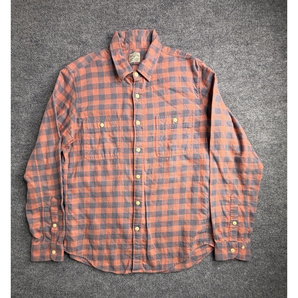J Crew Men's Flannel Shirt Slim Fit Large Dusty Rose Faded Black Plaid Cotton